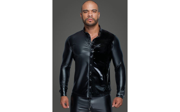 Power Wetlook PVC Long Sleeved Shirt w Button Placket