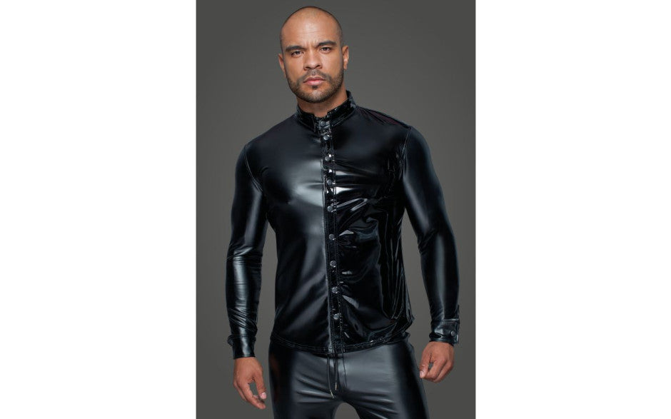 Power Wetlook PVC Long Sleeved Shirt w Button Placket
