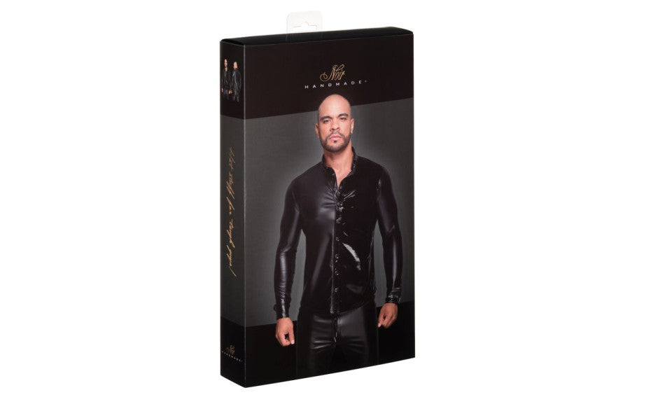 Power Wetlook PVC Long Sleeved Shirt w Button Placket