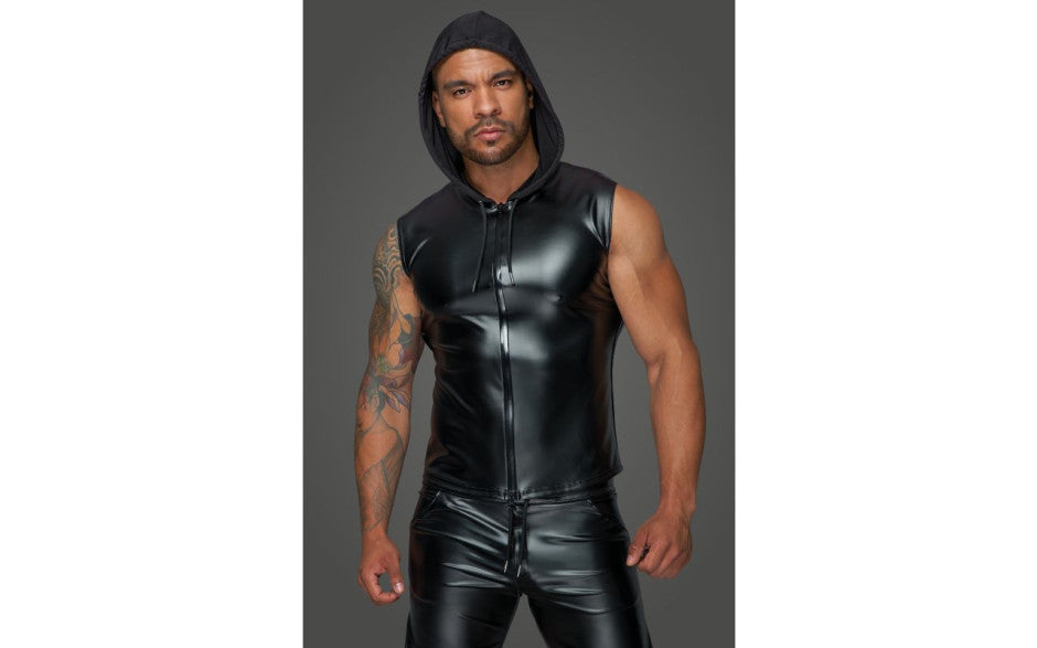 Power Wetlook Sleeveless Hooded Shirt w 2 Way Zipper