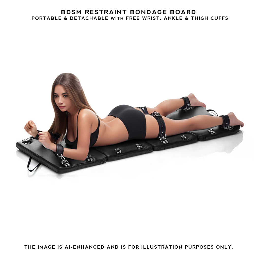 Multi Position Portable & Detachable BDSM Restraint Board with FREE Wrist, Ankle & Thigh Cuffs