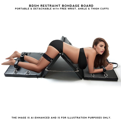 Multi Position Portable & Detachable BDSM Restraint Board with FREE Wrist, Ankle & Thigh Cuffs