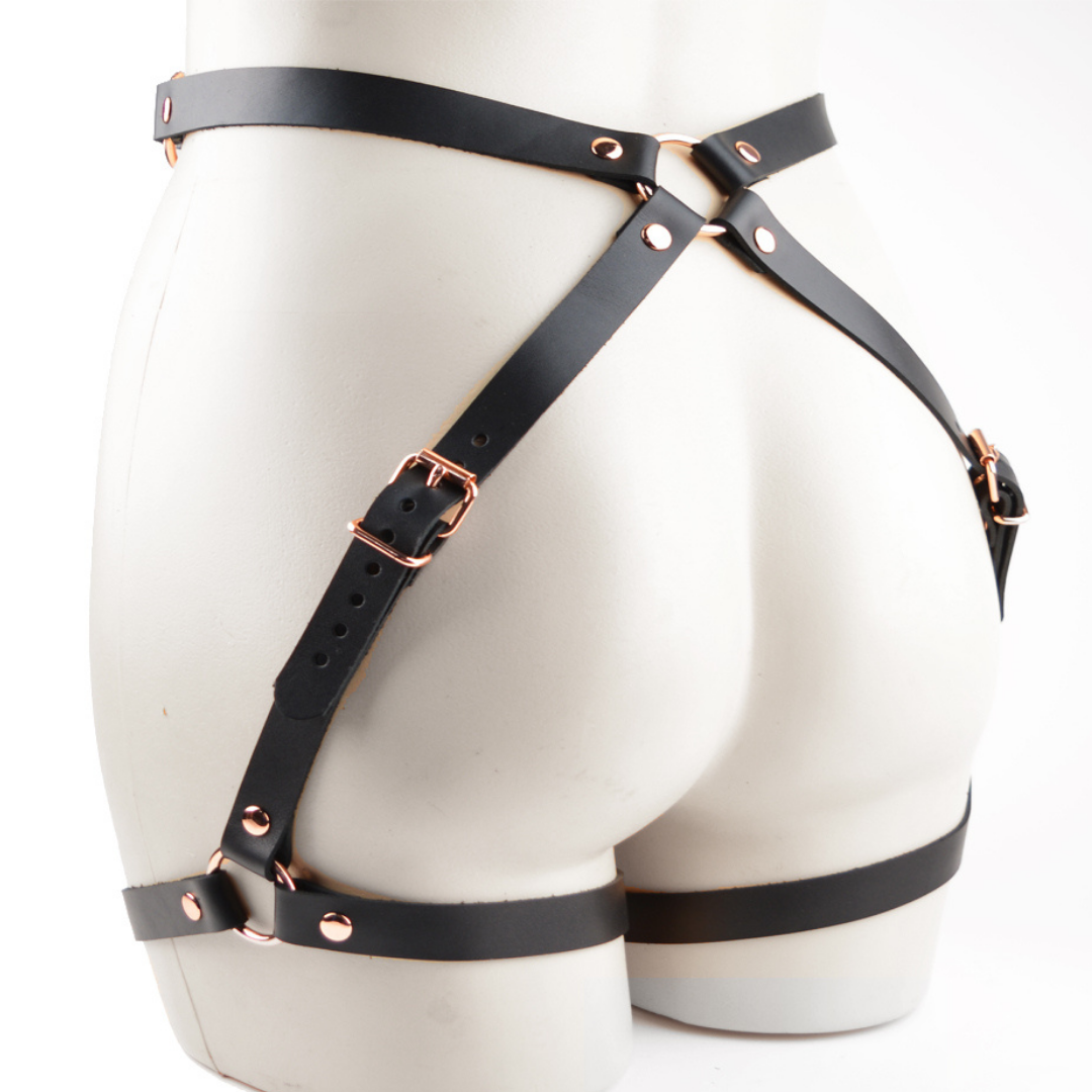 Leather Booty Harness with Wrist Cuffs Add-On