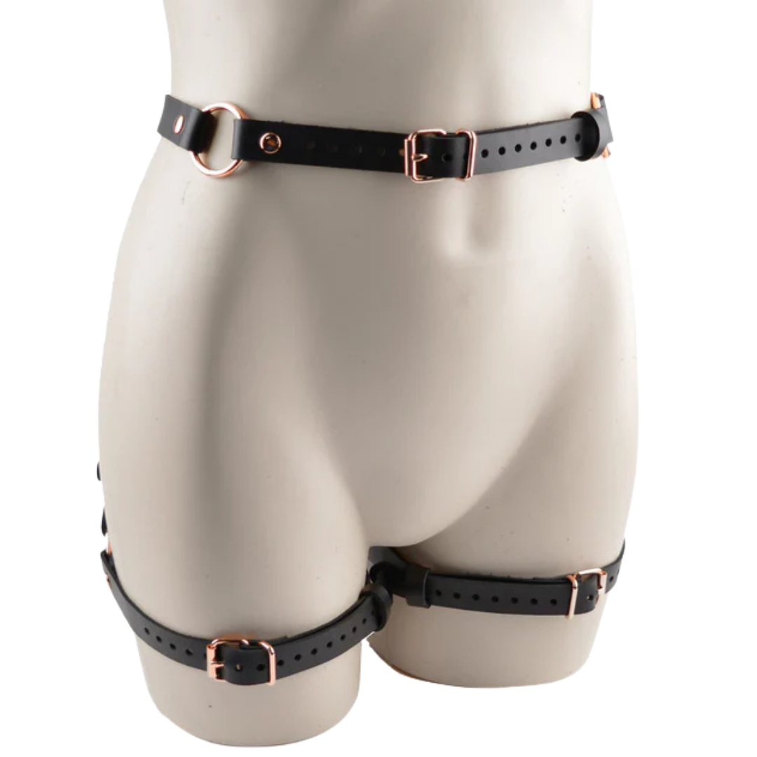 Leather Booty Bow Harness with Wrist Cuffs Add-On