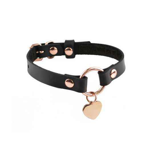 Leather O-Ring Choker with Heart Pendant