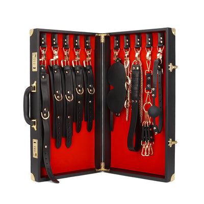 Luxury BDSM Briefcase (Full-Grain Leather) - 12 Piece Submissive Bondage Restraint Set