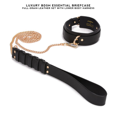 Luxury BDSM Briefcase (Full-Grain Leather) - 12 Piece Submissive Bondage Restraint Set