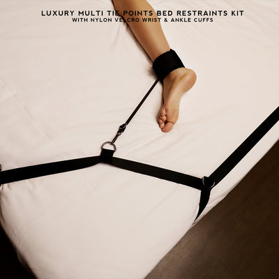 Luxury Multi Tie Points Bed Restraints Kit with Nylon Hook-and-loop fasteners Wrist & Ankle Cuffs