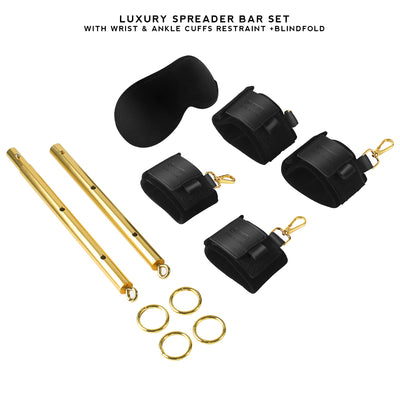 Luxury BDSM Stainless Steel Spreader Bar Set with Wrist & Ankle Cuffs and Blindfold