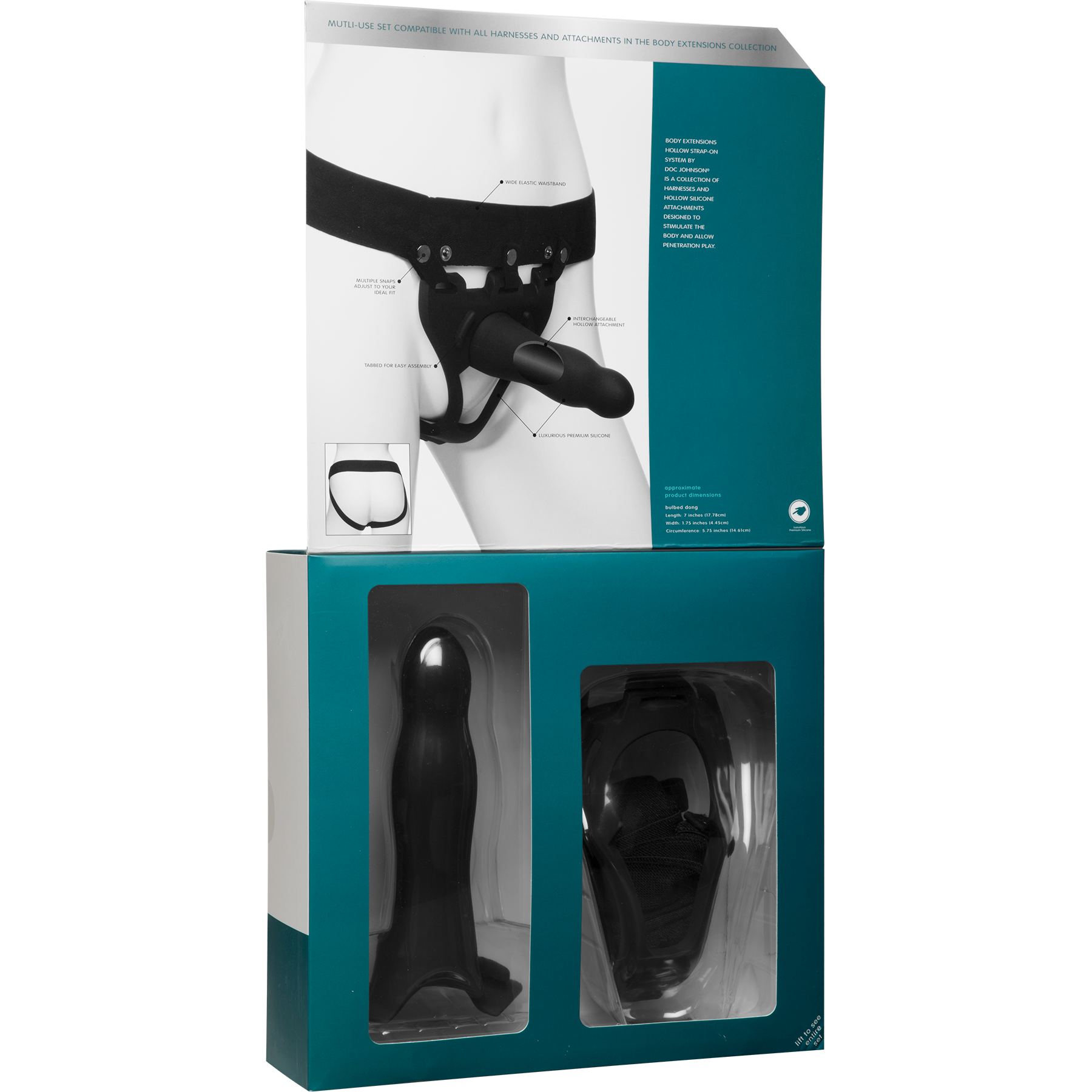 Be Daring 7in Bulbed Dong 2 Pc Hollow Silicone Strap-On Set