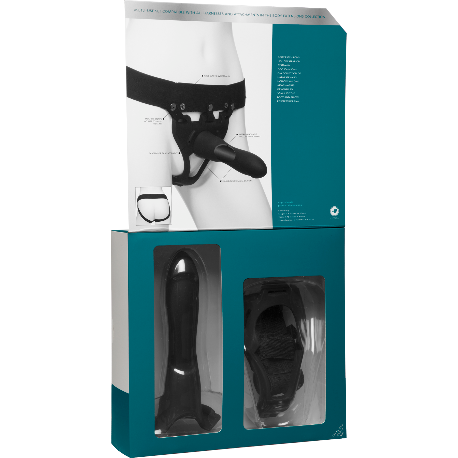 Be Strong 7.5in Slim Dong 2 Pc Hollow Silicone Strap-On Set