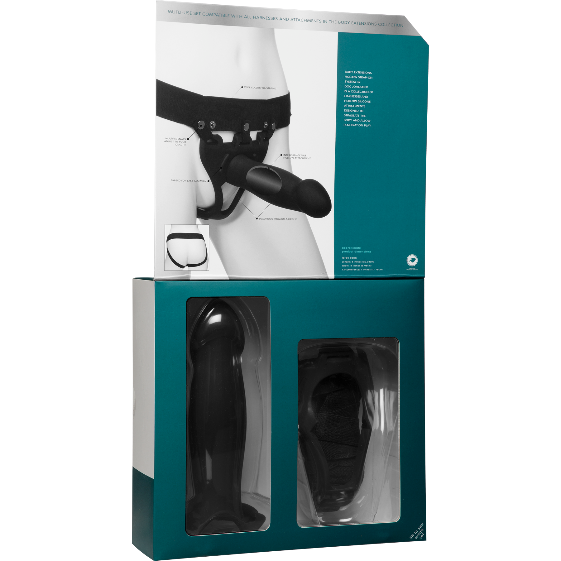 Be Bold 8in Large Dong 2 Pc Hollow Silicone Strap-On Set