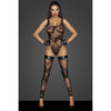 Tulle Bodysuit w Patterned Flock Embroidery